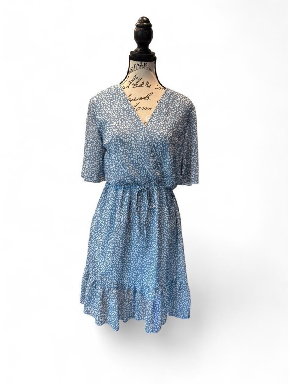 Blue Kirundo Women's Short Sleeve Wrap Dress with Tie Waist, Size Small
